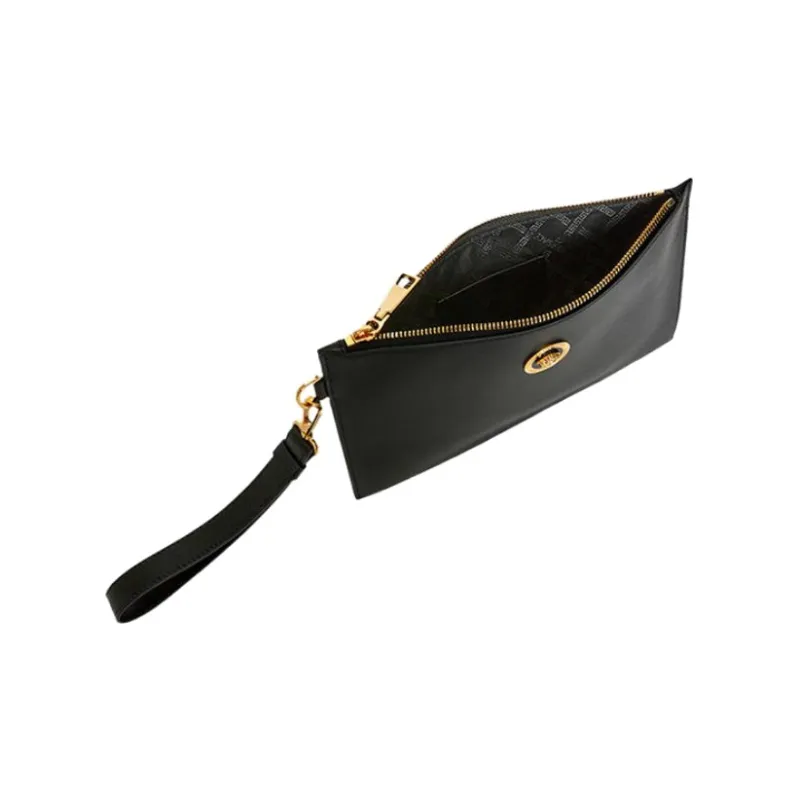 VERSACE Leather Coin Purse Commute Clutch Trumpets Men's Black-4