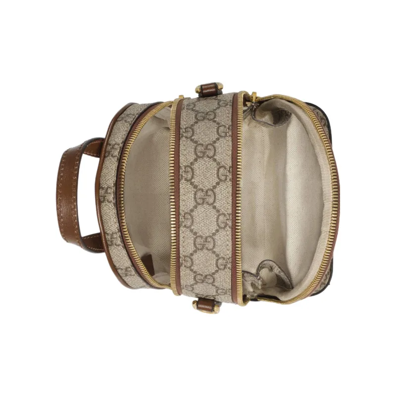 GUCCI Canvas With Leather Backpack Men's Beige/Brown-6