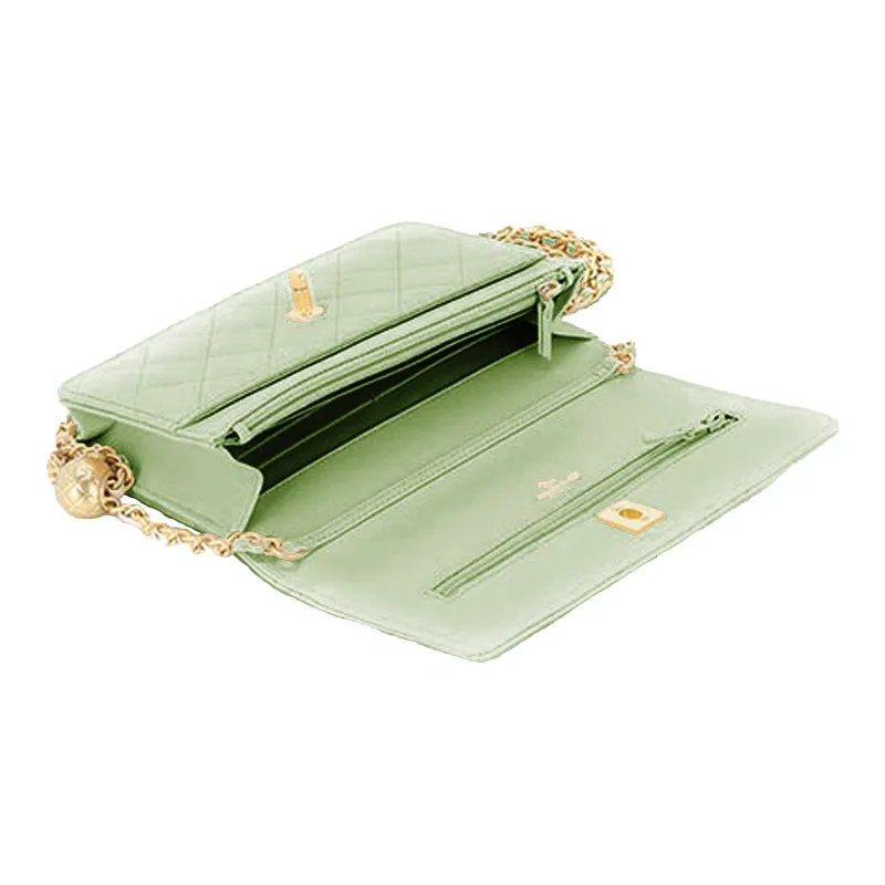 CHANEL WOC Smooth Lambskin Shoulder Bag, Crossbody Bag Women's Mint Green-3