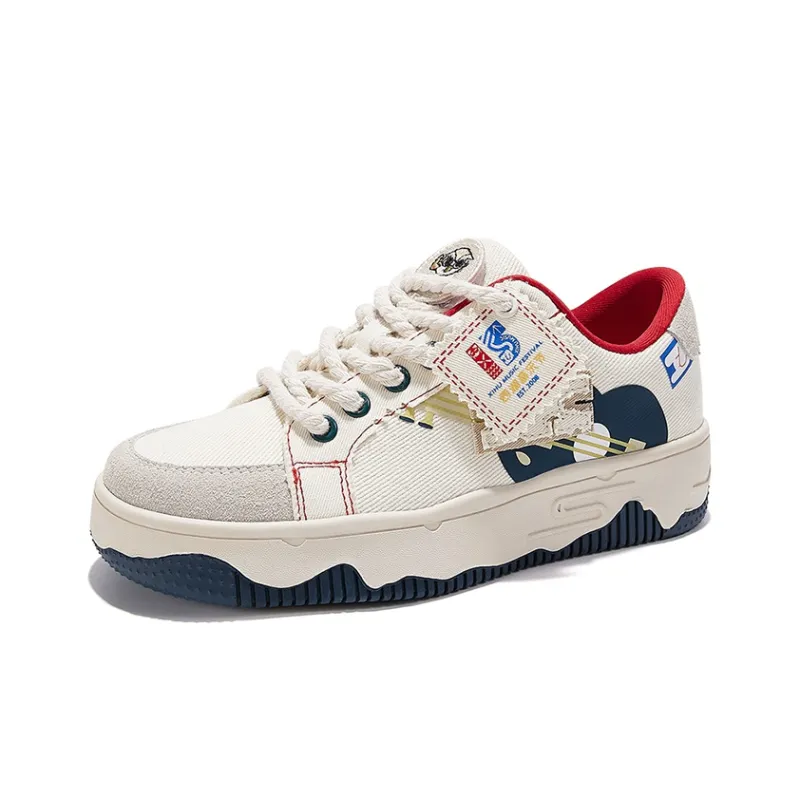 Xihu Music Festival x Feiyue Anti Slip Wear Resistant Low Top Skateboard Shoes Unisex Beige Peacock Green-2