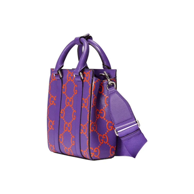 GUCCI Leather Tote Bag Shopping Bag Portable Crossbody Bag Shoulder Bag Mini Men's Purple-1