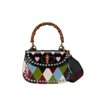 GUCCI Lovelight Collection Bamboo 1947 Leather Shoulder Bag Crossbody Bag Handbag Small Size Women's Black/Multicolor