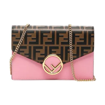 FENDI Cow Leather Crossbody Bag Shoulder Bag Women's Brown/Pink