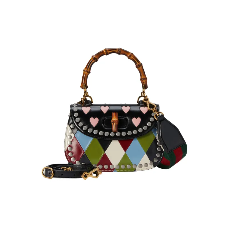 GUCCI Lovelight Collection Bamboo 1947 Leather Shoulder Bag Crossbody Bag Handbag Small Size Women's Black/Multicolor-1
