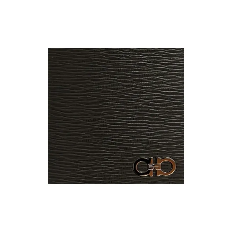 FERRAGAMO GANCINI Cow Leather Card Holder Wallet Men's Gray-3