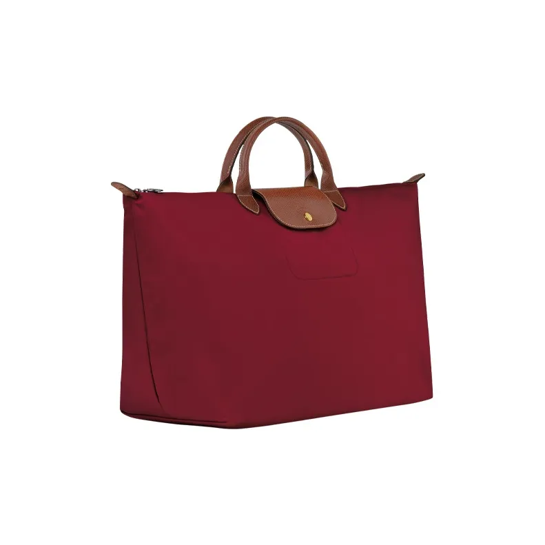 LONGCHAMP Le Pliage Cow Leather Trim Portable One Shoulder Travel Bag Large Size Women's Red-1