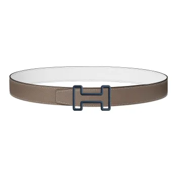 HERMES H Blue Buckle Epsom Calfskin Double Sided Leather Belt Men's Light Umber Width 3.2cm
