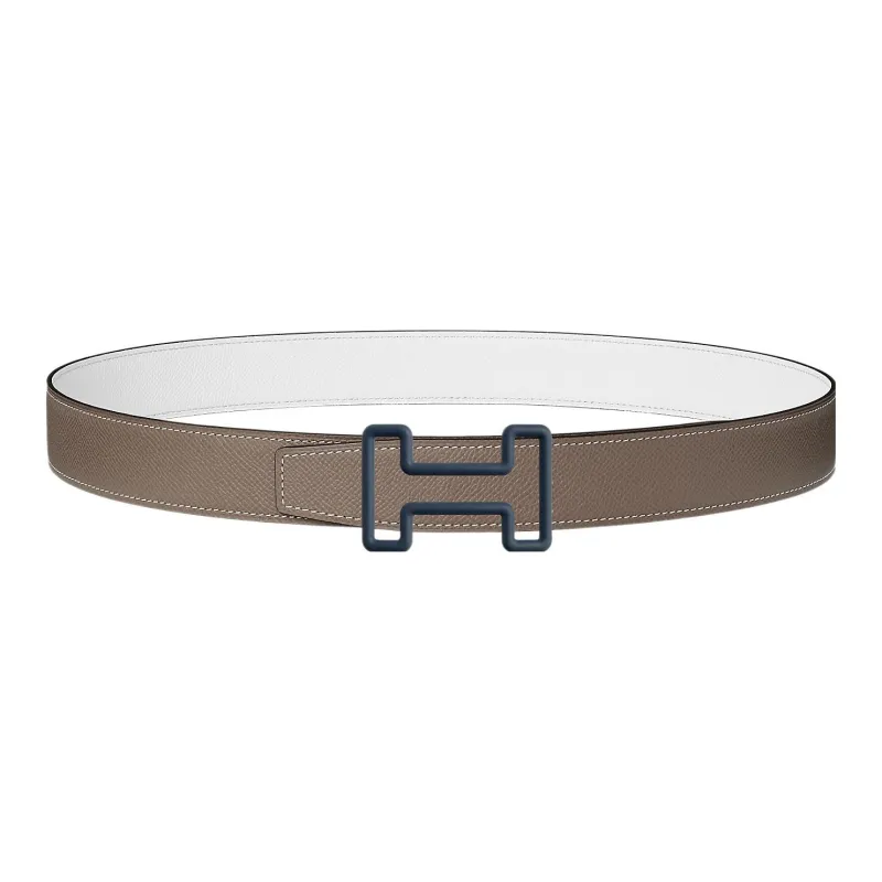 HERMES H Blue Buckle Epsom Calfskin Double Sided Leather Belt Men's Light Umber Width 3.2cm-0
