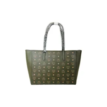 MCM Visetos Coated Canvas Tote Bag Shopping Bag Handbag Shoulder Bag Medium Size Women's Olive Green
