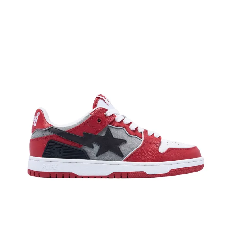 A BATHING APE SK8 STA Stylish Skateboarding Shoes Women's White Gray Red-1