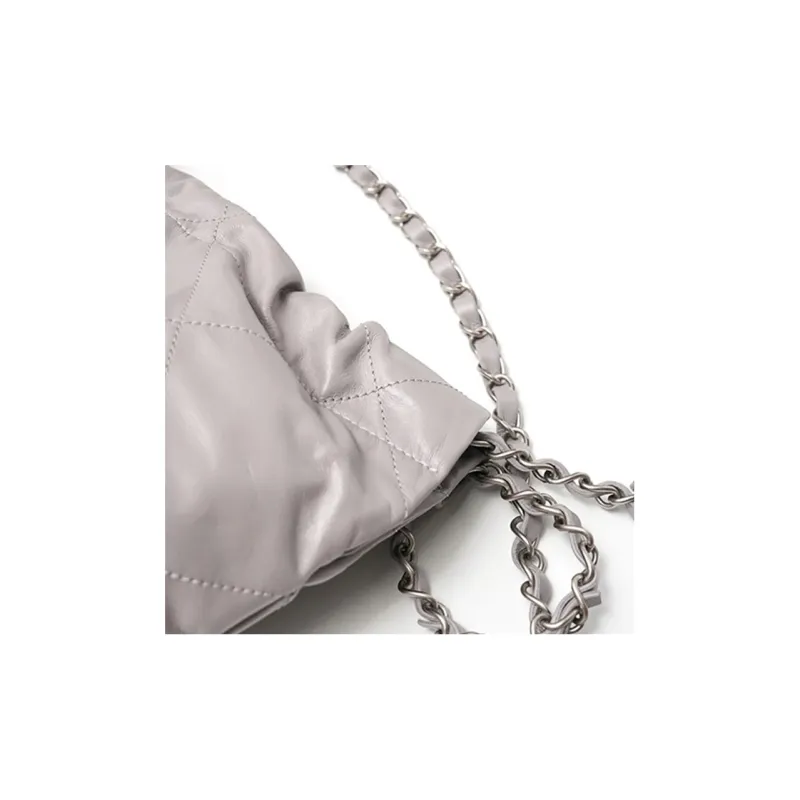 CHANEL 22Bag Cow Leather Tote Bag, Shopping Bag, Handbag, Shoulder Bag Trumpets Women's Gray Silver Letter-4