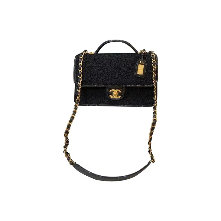 CHANEL Woolen Messenger Bag, Flap Bag, Portable Crossbody Bag, Shoulder Bag Regular Women's Black-2