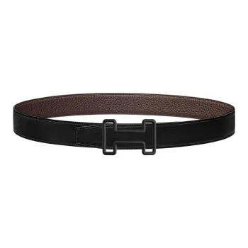HERMES Tonight Color Black Buckle Togo Calfskin Double-Sided Leather Belt Men's Black Width: 3.2cm