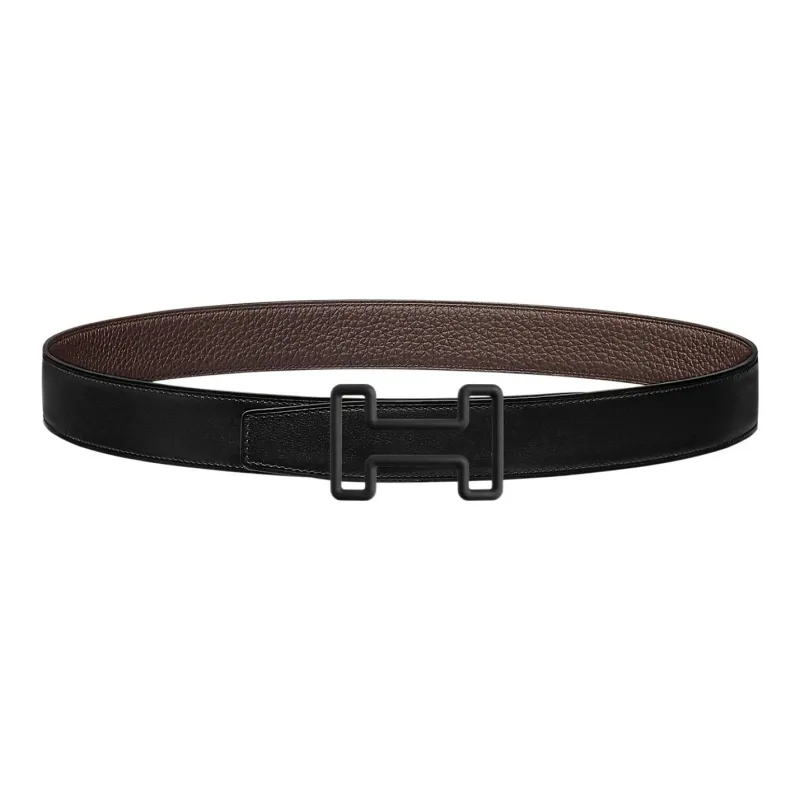 HERMES Tonight Color Black Buckle Togo Calfskin Double-Sided Leather Belt Men's Black Width: 3.2cm-0
