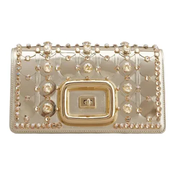 Roger Vivier Metal Leather One Shoulder Crossbody Clutches Mini Women's Gold