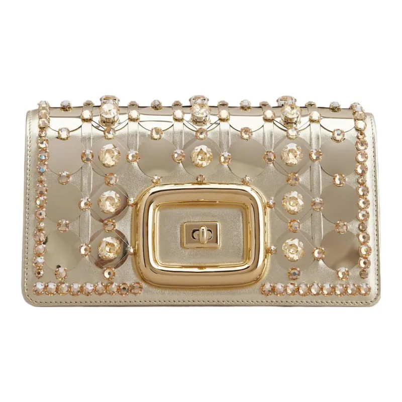 Roger Vivier Metal Leather One Shoulder Crossbody Clutches Mini Women's Gold-0