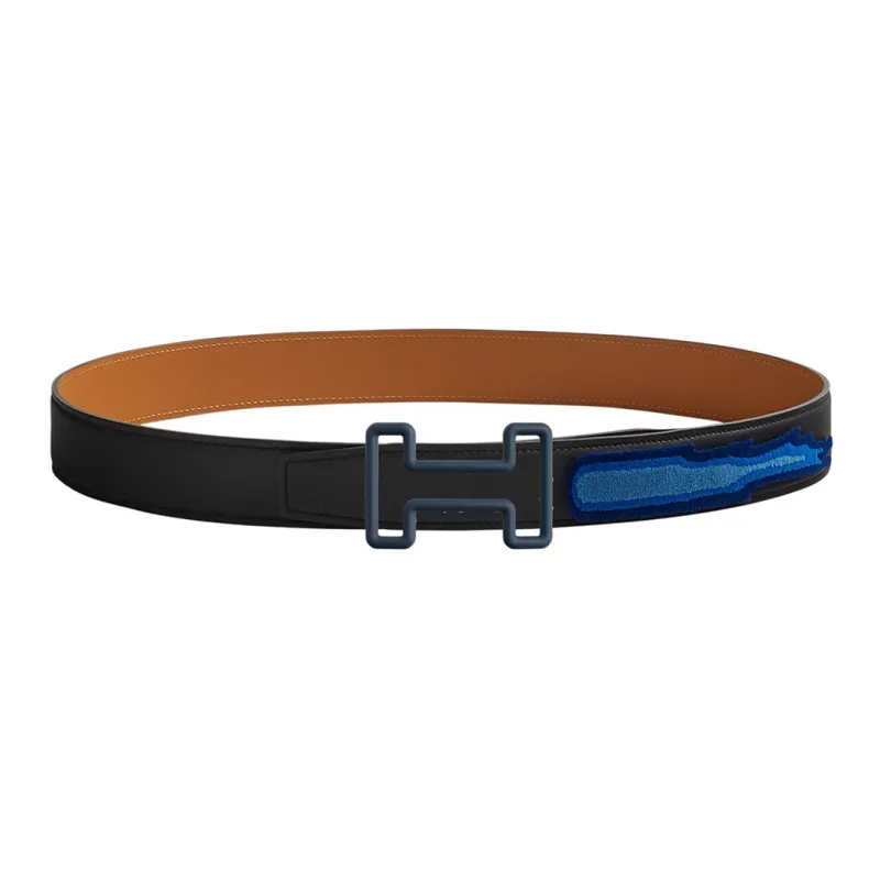 HERMES Avant-Garde Indigo Buckle Epsom Calfskin Belt Men's Black 32mm-0