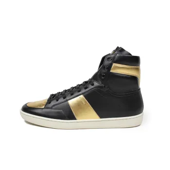 SAINT LAURENT PARIS High-Top Stylish Skateboarding Shoes Men's Black Gold
