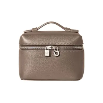 Loro Piana ExtraPocket Calfskin Small Square Makeup Bag Handbags Shoulder Bags Women's Warm Beige/Elephant Gray