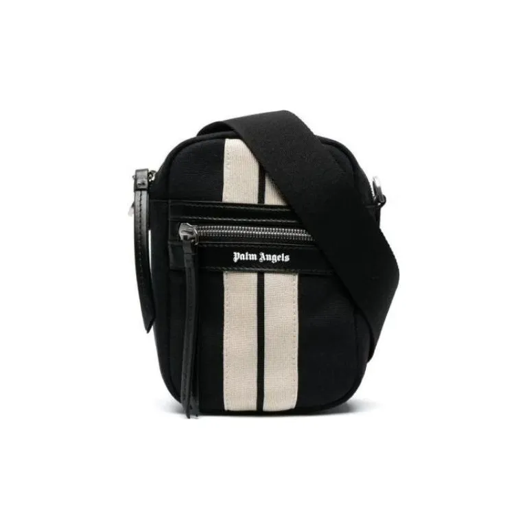 PALM ANGELS Cotton With Leather Shoulder Bag Crossbody Bag Men's Black-0
