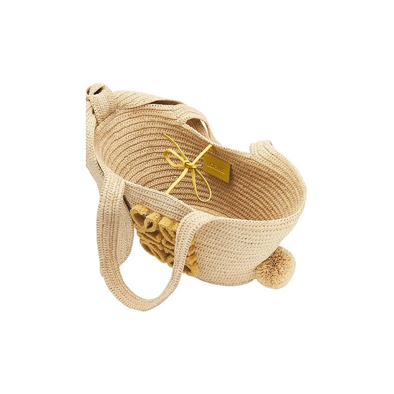 LOEWE Raffia Fiber Cow Leather Patchwork Handbag Small Size Women's Original-3