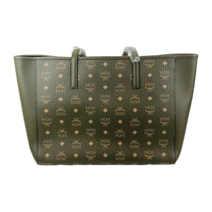 MCM Visetos Coated Canvas Tote Bag Shopping Bag Handbag Shoulder Bag Medium Size Women's Olive Green-1