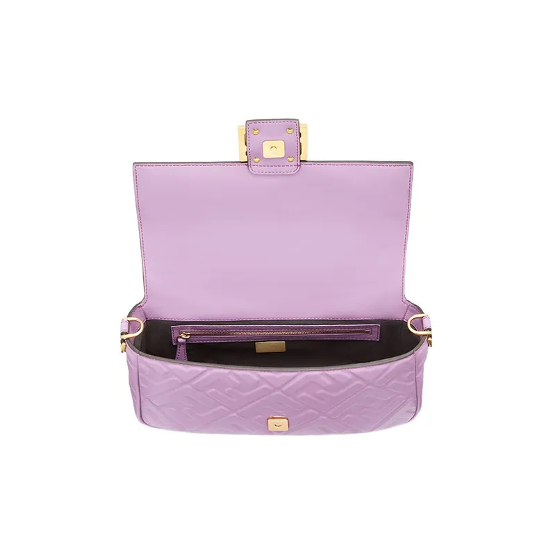 FENDI Baguette Sheepskin Portable Crossbody Bag Shoulder Bag Medium Size Women's Purple-3