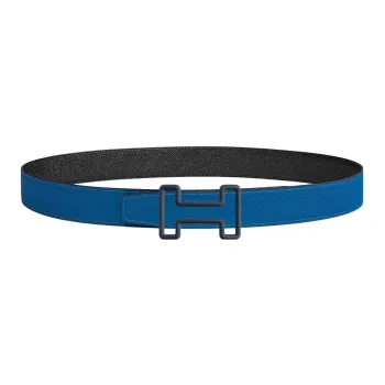 HERMES Tonight Color Blue Buckle Epsom Calfskin Double-Sided Leather Belt Men's Blue Width: 3.2cm