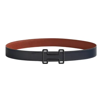 HERMES H-Line Fashion Minimalist Style Black Buckle Togo Calfskin Double-Sided Leather Belt Men's Black Width: 3.2cm