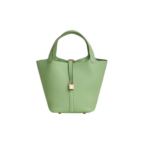 HERMES short Lock Taurillon Maurice Leather Basket Bag Handbag Bucket Bag Women's 3I 25cm Criquet Avocado Green