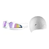 Purple Swim Goggles+White Bubbles Cap