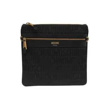 MOSCHINO Fabric With Calfskin Detail Messenger Bag Shoulder Bag Crossbody Bag Men's Black
