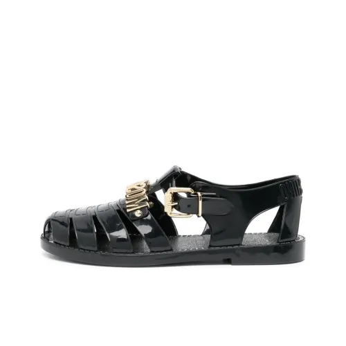 MOSCHINO Logo-plaque Patent-finish Sandals