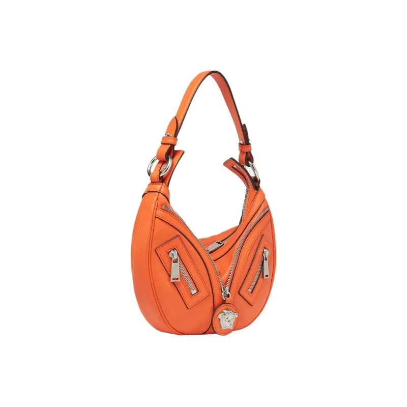 VERSACE Cow Leather Crescent Bag Handbag Shoulder Bag Women's Orange-2