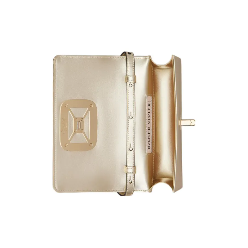 Roger Vivier Metal Leather One Shoulder Crossbody Clutches Mini Women's Gold-4