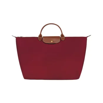 LONGCHAMP Le Pliage Cow Leather Trim Portable One Shoulder Travel Bag Large Size Women's Red