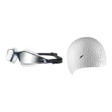 Gray Swim Goggles+White Bubbles Cap