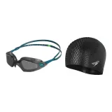 Green Swim Goggles+Black Bubbles Cap