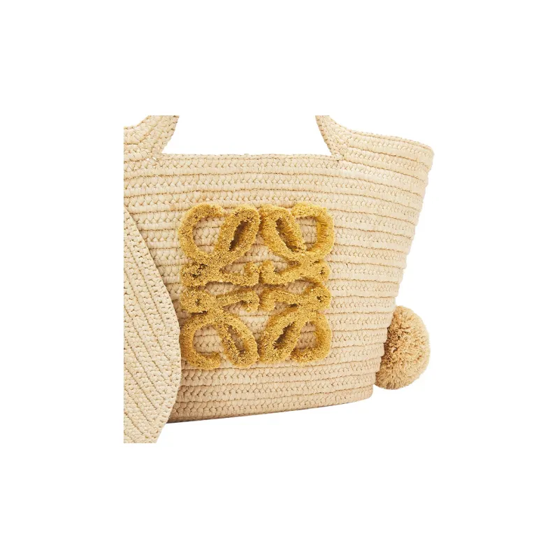LOEWE Raffia Fiber Cow Leather Patchwork Handbag Small Size Women's Original-4