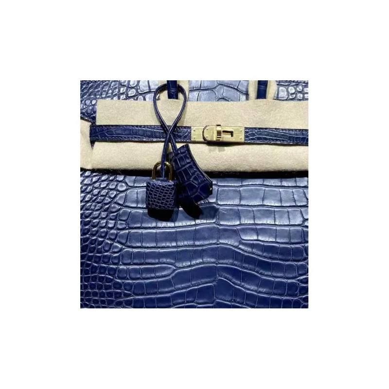 HERMES Birkin Matte Crocodile Leather Birkin Bag Handbags Women's 78 Bleu Marine Deep Sea Blue-4