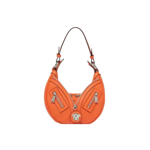 VERSACE Cow Leather Crescent Bag Handbag Shoulder Bag Women's Orange