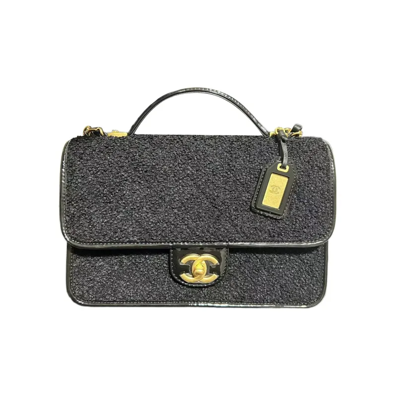 CHANEL Woolen Messenger Bag, Flap Bag, Portable Crossbody Bag, Shoulder Bag Regular Women's Black-0