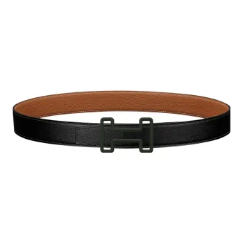 HERMES Tonight Color Green Buckle Togo Calfskin Double-Sided Leather Belt Men's Black Width: 3.2cm