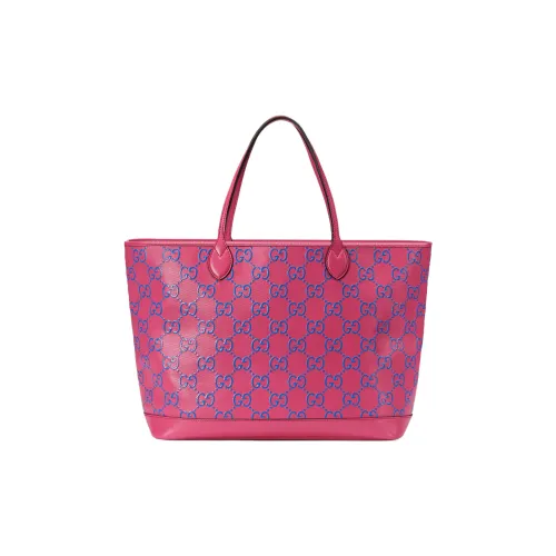 GUCCI Leather Tote Bag Shopping Bag Shoulder Bag Handbag Large Size Women's Fuchsia/Blue