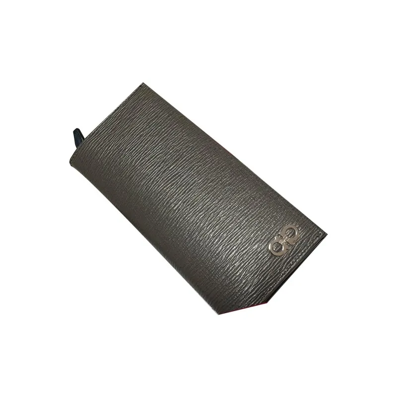 FERRAGAMO GANCINI Cow Leather Card Holder Wallet Men's Gray-1
