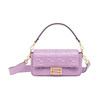 FENDI Baguette Sheepskin Portable Crossbody Bag Shoulder Bag Medium Size Women's Purple