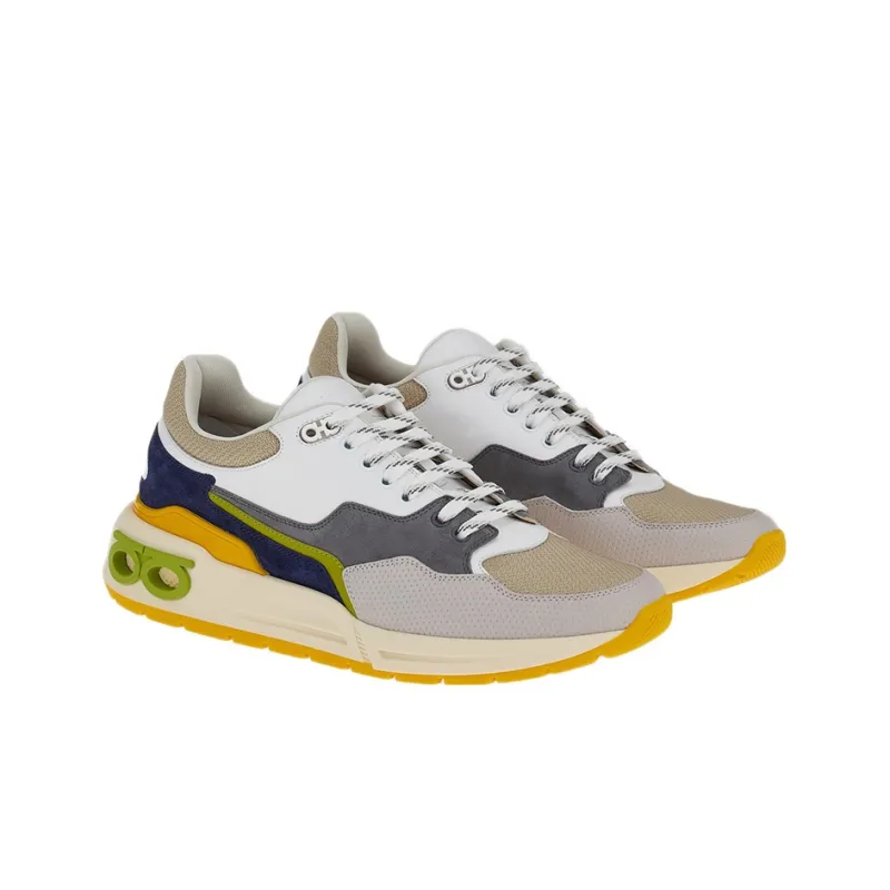 FERRAGAMO GANCINI Slip Resistant Low Top Sports Casual Shoes Men's Light Gray-1
