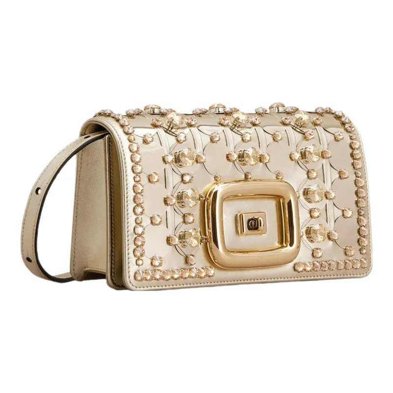 Roger Vivier Metal Leather One Shoulder Crossbody Clutches Mini Women's Gold-1