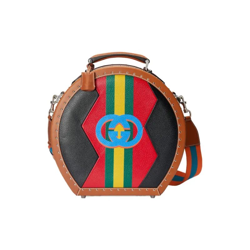 GUCCI Leather Hats & Caps Box Portable Crossbody Bag Shoulder Bag Small Size Men's Black/Red-0
