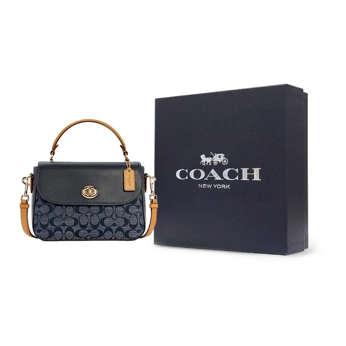 COACH Marlie Leather Satchel Bag, Small Square Bag, Handbag, Shoulder Bag, Crossbody Bag Medium Size Women's Denim Blue-8